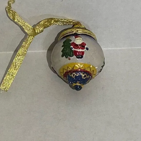 Santa Claus Christmas Tree Trinket Ball Box Porcelain Ornament Multicolor - Picture 1 of 9